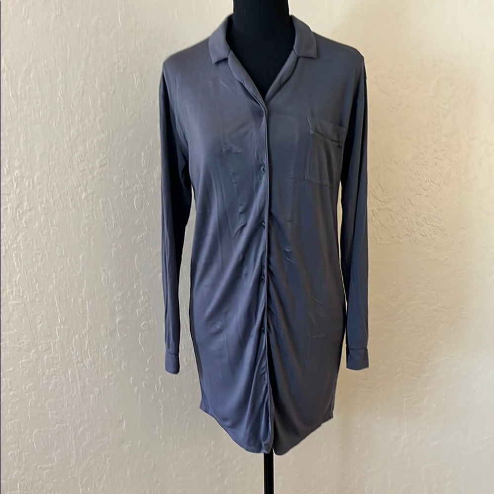 NAADAM Slate Gray Button-Front‎ Mini Dress